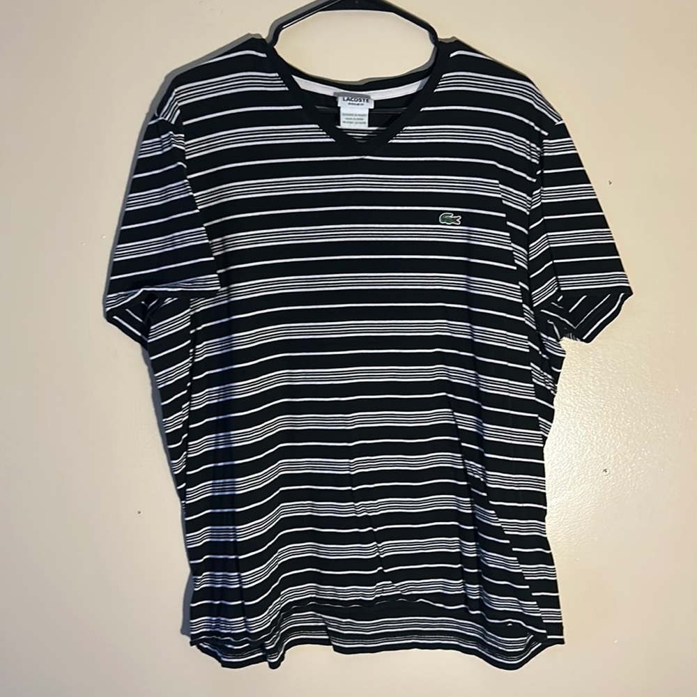 Lacoste men’s T-shirt  (size 8) XL black striped shirt